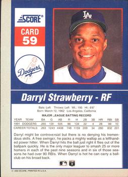 1992 Score - 90's Impact Players #59 Darryl Strawberry Back