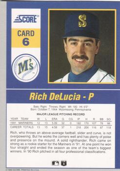 1992 Score - 90's Impact Players #6 Rich DeLucia Back