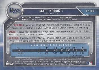 2019 Bowman - Prospect Autographs Purple #PA-MK Matt Krook Back