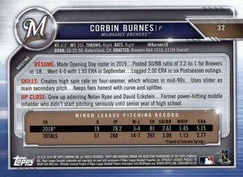 2019 Bowman Chrome #32 Corbin Burnes Back