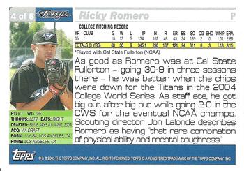 2005 Topps - Draft Picks #4 Ricky Romero Back