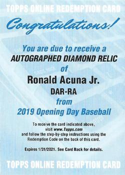 2019 Topps Opening Day - Diamond Autograph Dirt Relic Redemption #NNO Ronald Acuna Jr. Front