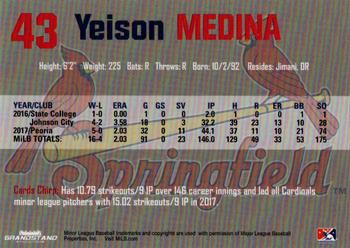 2018 Grandstand Springfield Cardinals #NNO Yeison Medina Back