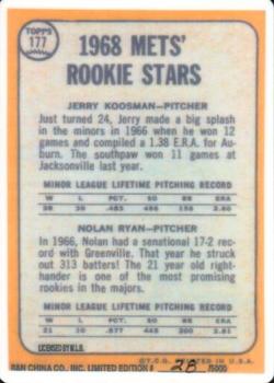1993 R&N China Topps Nolan Ryan #177 Mets Rookie Stars (Jerry Koosman / Nolan Ryan) Back