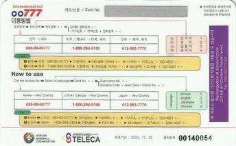 2000 Teleca '99 Korea Japan Super Game Phone Cards #NNO Jae-Hong Park / Jung-Tae Park / Jong-Beom Lee / Koji Uehara / Toshihisa Nishi Back