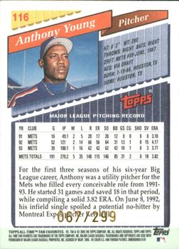 2005 Topps All-Time Fan Favorites - Refractors #116 Anthony Young Back
