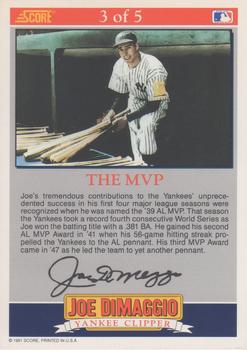 1992 Score - Joe DiMaggio: Yankee Clipper #3 Joe DiMaggio Back