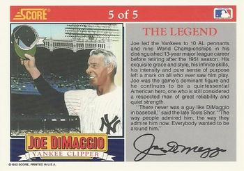 1992 Score - Joe DiMaggio: Yankee Clipper #5 Joe DiMaggio Back