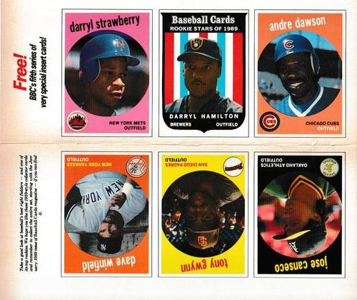 1989 Baseball Cards Magazine '59 Topps Replicas - Full Panel #25-30 Dave Winfield / Darryl Strawberry / Tony Gwynn / Darryl Hamilton / Jose Canseco / Andre Dawson Front