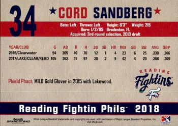 2018 Grandstand Reading Fightin Phils Update #NNO Cord Sandberg Back