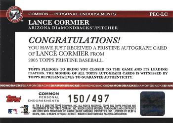 2005 Topps Pristine - Personal Endorsements Common #PEC-LC Lance Cormier Back