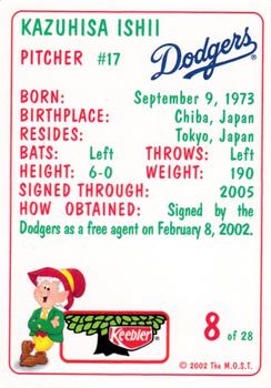 2002 Keebler Los Angeles Dodgers SGA #8 Kazuhisa Ishii Back