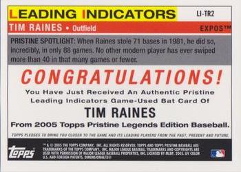 2005 Topps Pristine Legends - Leading Indicators Relics #LI-TR2 Tim Raines Back