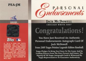 2005 Topps Pristine Legends - Personal Endorsements #PEA-JM Jack McDowell Back