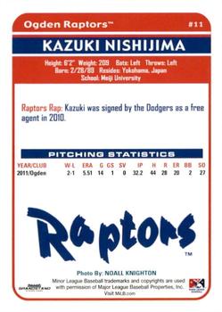 2012 Grandstand Ogden Raptors #NNO Kazuki Nishijima Back