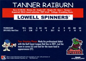 2018 Grandstand Lowell Spinners #NNO Tanner Raiburn Back