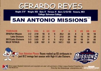 2018 Grandstand San Antonio Missions #19 Gerardo Reyes Back