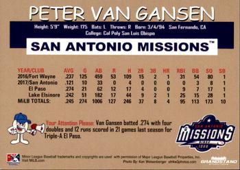 2018 Grandstand San Antonio Missions #23 Peter Van Gansen Back