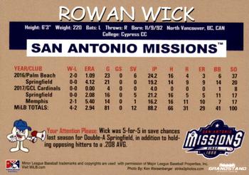 2018 Grandstand San Antonio Missions #25 Rowan Wick Back