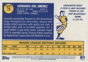 2019 Topps Heritage Minor League #78 Leonardo Jimenez Back