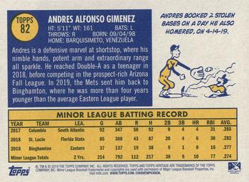 2019 Topps Heritage Minor League #82 Andres Gimenez Back