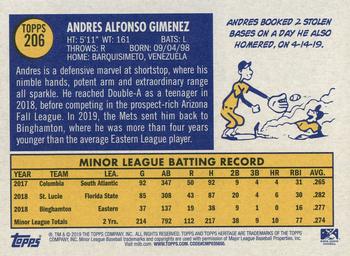 2019 Topps Heritage Minor League #206 Andres Gimenez Back