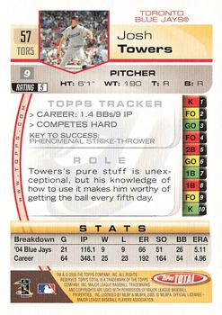 2005 Topps Total - Silver #57 Josh Towers Back