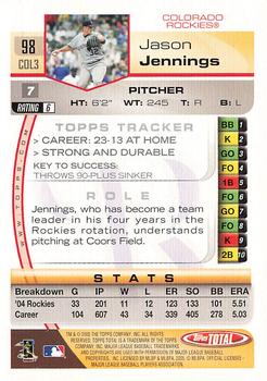 2005 Topps Total - Silver #98 Jason Jennings Back
