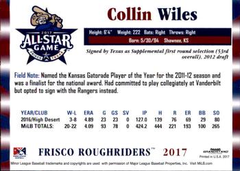 2017 Grandstand Texas League All-Stars South #NNO Collin Wiles Back