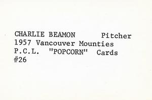 1974 Popcorn 1957-58 Pacific Coast League #26 Charlie Beamon Back