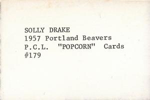 1974 Popcorn 1957-58 Pacific Coast League #179 Solly Drake Back