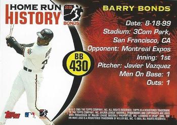 2005 Topps Updates & Highlights - Barry Bonds Home Run History #BB 430 Barry Bonds Back