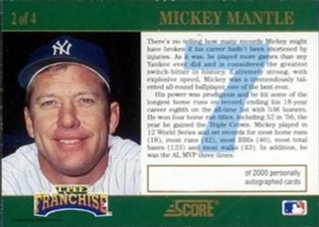 1992 Score - The Franchise #2 Mickey Mantle Back