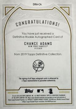 2019 Topps Definitive Collection - Definitive Rookie Autographs #DRA-CA Chance Adams Back