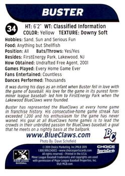 2019 Choice Lakewood BlueClaws #34 Buster Back