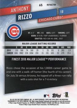 2019 Finest - Refractor #65 Anthony Rizzo Back