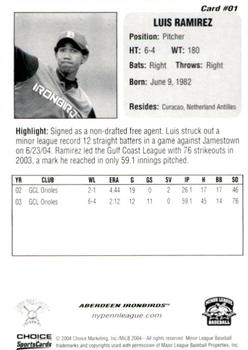 2004 Choice New York-Penn League Top Prospects #1 Luis Ramirez Back