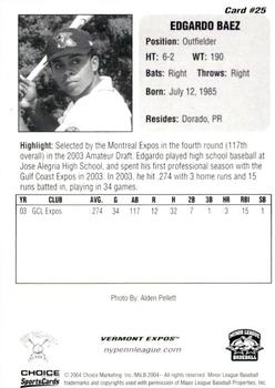 2004 Choice New York-Penn League Top Prospects #25 Edgardo Baez Back