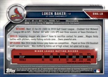 2019 Bowman - Autographs Mojo #BMA-LB Luken Baker Back