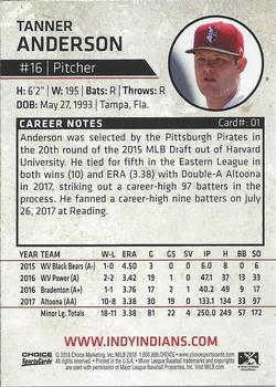 2018 Choice Indianapolis Indians #01 Tanner Anderson Back