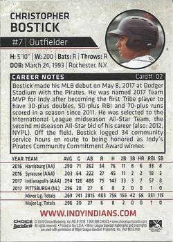 2018 Choice Indianapolis Indians #02 Christopher Bostick Back