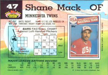 1992 Stadium Club #47 Shane Mack Back