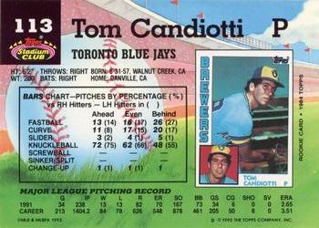 1992 Stadium Club #113 Tom Candiotti Back