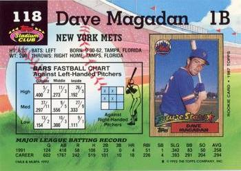 1992 Stadium Club #118 Dave Magadan Back