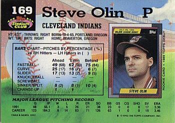 1992 Stadium Club #169 Steve Olin Back