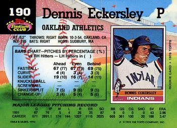 1992 Stadium Club #190 Dennis Eckersley Back