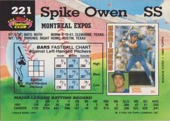 1992 Stadium Club #221 Spike Owen Back