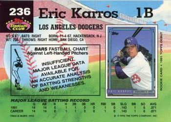 1992 Stadium Club #236 Eric Karros Back