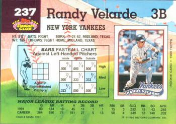 1992 Stadium Club #237 Randy Velarde Back
