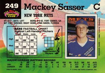 1992 Stadium Club #249 Mackey Sasser Back